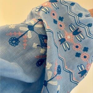 Embroidered Floral Blue Linen Blouse